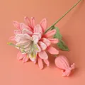 Handmade crochet pink rose flower with delicate green leaf and small flower bud - Epiphyllum Branch - Pink