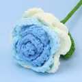 Handmade crochet rose flower in blue and white gradient yarn with green stem - Chenille Rose Flower Branch - Gradient Blue (Head Diameter approx. 14cm)