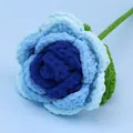 Handmade crochet rose in blue shades with green stem on a light blue background - Chenille Rose Flower Branch - Gradient Dark Blue (Head Diameter approx. 14cm)