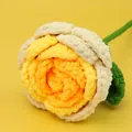 Handmade crochet rose in yellow and cream white chenille yarn with green stem - Chenille Rose Flower Branch - Gradient Yellow (Head Diameter approx. 14cm)