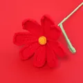 Handmade red crochet cosmos flower with yellow center and green stem for gifts - Finished Cosmos Branch (Sheng Tang) / Red