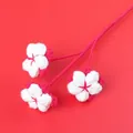Handmade crochet rose with red stem and white petals for romantic holiday gifts - Large Cotton Branch / Red