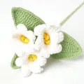 Handmade crochet white flowers with yellow center and green leaves on a slender stem - Lily of the Valley Bouquet / White