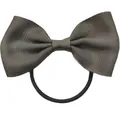 Cute solid color hair tie with grey-brown grosgrain ribbon bow on a white background - Grey Brown