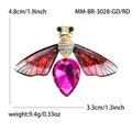 Crystal honey bee brooch with pink purple gemstone and white diamond accents - 14K Gold - Rose Red Glass + Red Wings