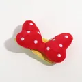Pinza para el pelo de felpa con lazo rojo de lunares y tela de pana amarilla - Estilo Lazo Rojo con Lunares Blancos