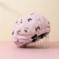 Pink waterproof shower cap with colorful butterfly print and adjustable elastic drawstring - One Size / Pink Butterfly
