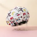 Double-layer waterproof shower cap with butterfly print and adjustable elastic band - One Size / White Butterfly