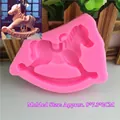 Pink silicone rocking horse mold for fondant and soap crafts with finished product view - Pink Rocking Horse Style