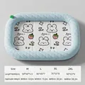 Blue ice silk pet bed with rabbit print and sizing chart for various dog sizes - Rabbit Ice Silk Mat (Blue) / M