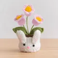 Handmade crochet pink tulips in a cute white bunny pot for home decor and gifts - 3-Head Lily of the Valley Pink