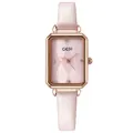 Montre à quartz en cuir rose avec boîtier rectangulaire or rose et cadran texturé femme - Boîtier Or Rose Cadran Rose Bracelet Rose