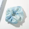 Blue and white gradient tie-dye satin scrunchie with a silky glossy texture - Gradient Blue Mesh Scrunchie