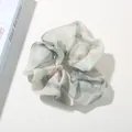 Lustrous tie-dye scrunchie in light green and pink satin fabric with premium texture - Gradient Green Mesh Scrunchie