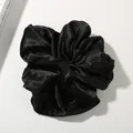 Elegant black satin oversized scrunchie with a glossy finish for hair styling - Black - Luminous Satin