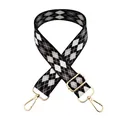 Adjustable wide replacement bag strap with black white argyle pattern and gold hooks - Black and White Rhombus