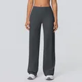 Detail of high-waisted wide leg yoga pants in dark grey for fitness and daily wear - Graphite Grey