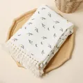 White muslin baby blanket with yellow flower print and delicate cotton fringe edges - 80*65 cm / Eyelash Small Flower