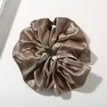 Coffee brown satin oversized scrunchie with metallic gloss and elegant pleats - Coffee - Luminous Satin