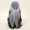 Detail of grey mesh headscarf featuring colorful rhinestones and gold wavy edges - 80*80cm / White