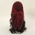 Macro detail of burgundy lace bandana with silver rhinestones and gold wave edging - 80*80cm / Wine Red