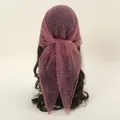 Detail of purple mesh headscarf with sparkling rhinestones and delicate edging - 80*80cm / Leather Red