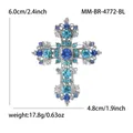 Spilla a croce barocca argentata con cristalli blu per donna, 6,0 cm per 4,8 cm - Blu
