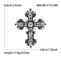 Spilla a croce vintage in lega con strass e dimensioni di 6,0 cm per 4,8 cm - Bianco