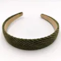 Dark green corduroy headband with a striped velvet texture for women and girls - Army Green