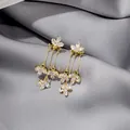 Elegant gold-finish tassel earrings with marquise-cut marquise zircon leaves - Gold Zirconia Leaf Tassel
