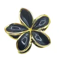 Elegant gold-edged flower hair claw clip in glossy black enamel candy color finish - Black with Gold Edge