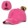 Casquette de baseball en coton rose délavé pour queue de cheval avec broderie fine - Réglable / Tie-Dye Rose Rouge