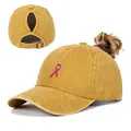 Casquette de baseball en coton jaune délavé avec fente pour queue de cheval - Réglable / Jaune Queue de Cheval