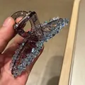 Macro shot of large purple crystal hair claw clip with light blue rhinestone details - Light Blue (B5-211)