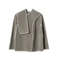 Poncho cape écharpe marron foncé avec détails de point de feston blanc pour l'hiver - Taille unique / Café Beige Foncé