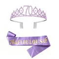 70th Birthday set with purple rhinestone crown and 70 & Fabulous satin sash - 70th Birthday Style / Purple