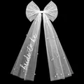 White pearl bow hair clip with bride to be lettering for bachelorette party veil - White (No.10 Artificial Pearl)