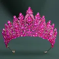 Elegant baroque bridal tiara with pink crystals and golden alloy floral design - KC Gold Rose Red Crystal