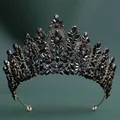 Close-up of luxury Baroque wedding crown with black crystals and golden metal frame - KC Gold Tone With Solid Black Rhinestone