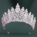 Detailed view of Baroque bridal tiara with AB iridescent crystals on silver metal base - Silver with AB Rhinestone