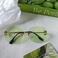 Occhiali da sole oversize senza montatura con lenti verdi e aste dorate - Stile Grande Montatura Senza Montatura Verde Chiaro (Verde 9)