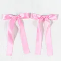 Pair of light pink satin bow hair clips with long ribbons in elegant ballet style - Rose Red