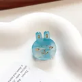 Mini blue acetate rabbit hair claw clip with golden facial details and glitter finish - 2.2cm / Sky Blue