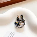 Mini marble acetate rabbit hair claw clip with golden metal accents for women - 2.2cm / Ink