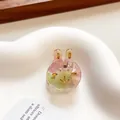 Mini rabbit hair claw clip with pink and green gradient and gold facial details - 2.2cm / Pink and Green