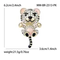 Spilla a forma di tigre con strass e smalto rosa, spilla animale lunga 6,2 cm per donne - Rosa