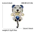 Spilla a tigre dorata con cristalli scintillanti e smalto blu, misura 6,2 cm x 3,6 cm - Blu