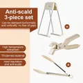Cream white anti-scald three-piece set with stainless steel plate gripper and clips - Upgraded 3-Piece Plate Bowl Clip / Cream White
