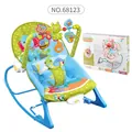 Infant-to-toddler rocker with cartoon animal prints and toy bar in retail packaging - Elephant Style (Blue)