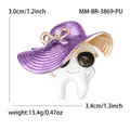 Cartoon weiße Zahn Brosche mit lila Hut und Sonnenbrille aus Legierung und Emaille - Lila Hut Zahn (MM-BR-3869-PU) / Lila